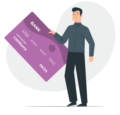 graphic of man holding debit card